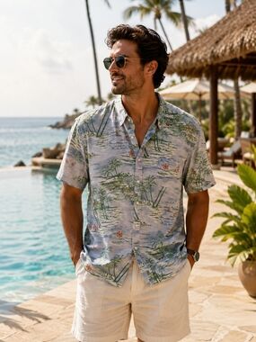 J.Crew Hawaiian Shirt XL Beach 100% Cotton Resort Vacation Cruise Coastal